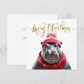カバのサンタ帽子とマフラー メリークリスマス シーズンカード (正面/裏面)