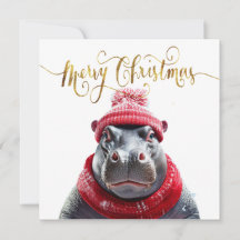 カバのサンタ帽子とマフラー メリークリスマス