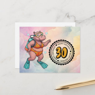 カバのスキューバダイバー30歳の誕生日 ポストカード