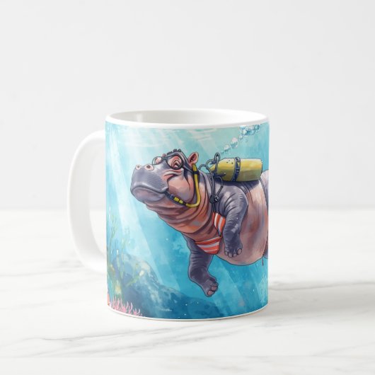 カバのスクーバダイビング コーヒーマグカップ (正面左)