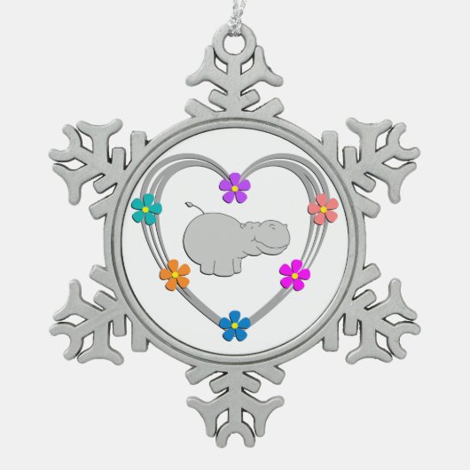 カバのハート スノーフレークピューターオーナメント (正面)