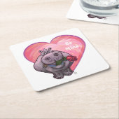 カバのバレンタインデー スクエアペーパーコースター (アングル)