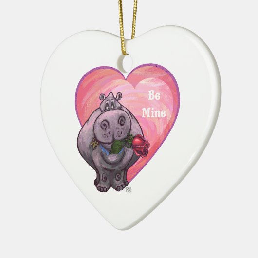 カバのバレンタインデー セラミックオーナメント (左)