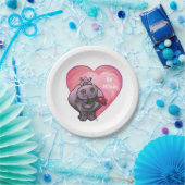 カバのバレンタインデー ペーパープレート (パーティー)