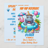 カバのプールパーティー 誕生日招待状 HipHip フレー 招待状 (正面/裏面)