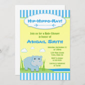 カバのベビーシャワーの招待状の青いカバの男の子 招待状 (正面/裏面)