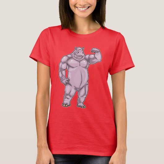 カバのボディビルダー ボディビル Tシャツ (正面)