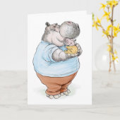 カバの抱擁パパおよびベビーカード カード (黄色い花)