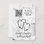 カバの木の彫刻ハートQRコード結婚式RSVP 出欠カード (正面)