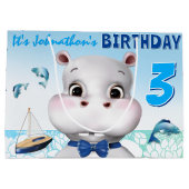 カバの男の子ブルー誕生日 ラージペーパーバッグ (裏面)