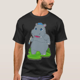 カバの画家 絵筆 ペインティング Tシャツ
