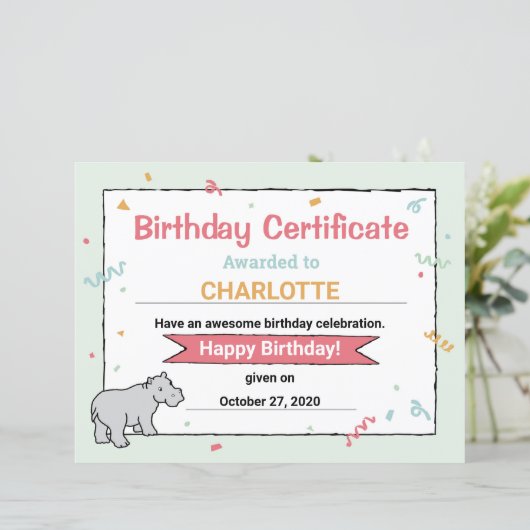 カバの誕生日パーティー カバ ヒッポポタマス認定証 (スタンド正面)