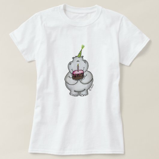 カバの誕生日-ハッピーバースデー Tシャツ (デザイン正面)