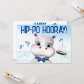 カバの青い魚の少年 誕生日 カード (正面/裏面インサイチュ)