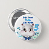 カバの青い魚の少年 誕生日 缶バッジ (正面&裏面)