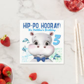 カバの青い魚の男の子の誕生日 スタンダードカクテルナプキン (インサイチュ)