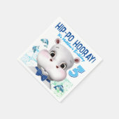 カバの青い魚の男の子の誕生日 スタンダードカクテルナプキン (角)