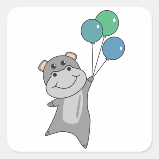 カバは気球で甘い動物を飛ばす スクエアシール (正面)