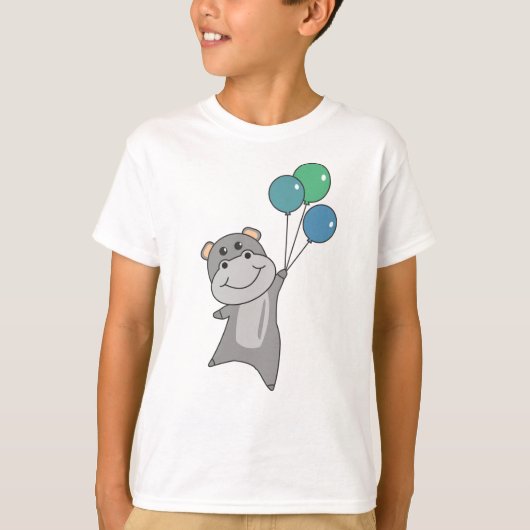 カバは気球で甘い動物を飛ばす Tシャツ (正面)