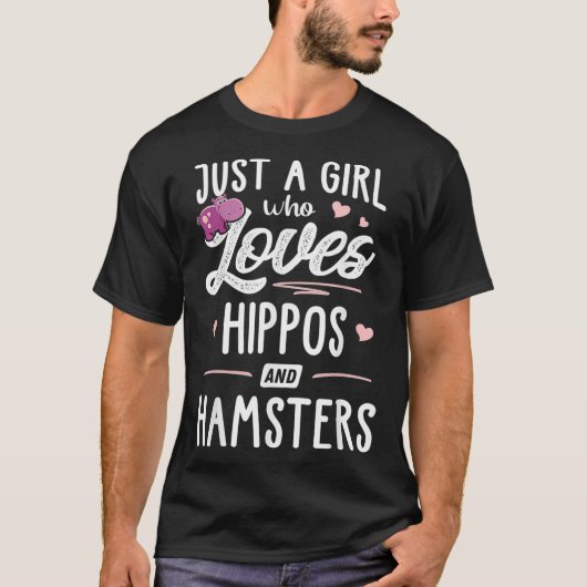 カバやハムスターの贈り物が大好きな女の子 Tシャツ (正面)