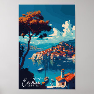 カバットクロアチアヴィンテージ旅行イラストレーション ポスター