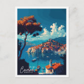 カバットクロアチアヴィンテージ旅行イラストレーション ポストカード (正面)