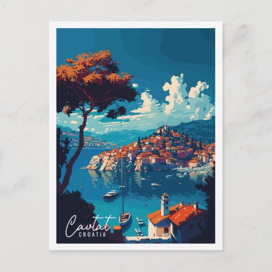 カバットクロアチアヴィンテージ旅行イラストレーション ポストカード (正面)
