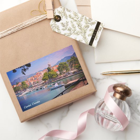 カバット、クロアチアビューオブザタウンホリデー 長方形シール (ギフト)