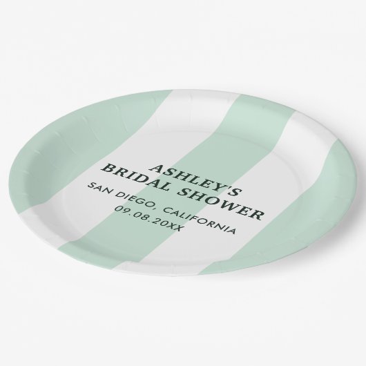 カバナストライプシーグリーンブライダルシャワー ペーパープレート (アングル)