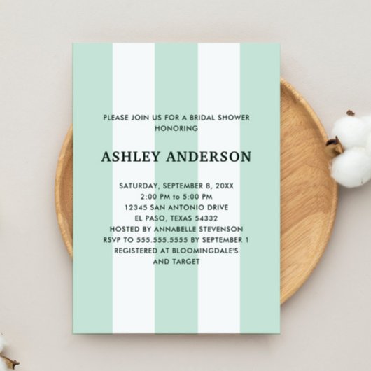カバナストライプシーグリーンブライダルシャワー 招待状