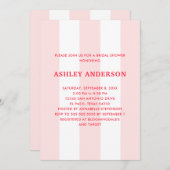 カバナストライプ淡い色のピンクブライダルシャワー 招待状 (正面/裏面)