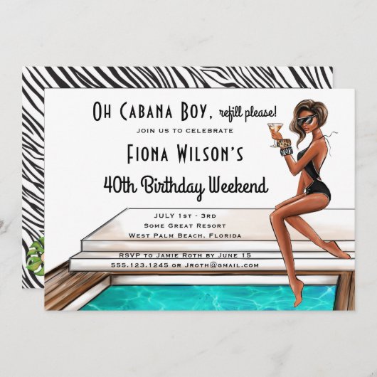 カバナボーイ40th誕生日パーティー週末招待状 招待状 (正面/裏面)