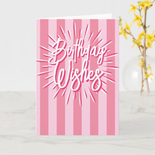 「カバナ ストライプス」バースデー ウィッシューズ ピンクで弾ける カード (黄色い花)