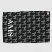 カバプーかわいいドッグシルエットY&Bグリッドブラック ゴルフタオル (横)