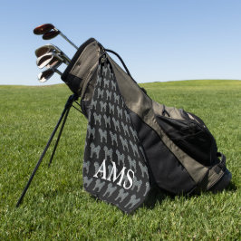 カバプーかわいいドッグシルエットY&Bグリッドブラック ゴルフタオル