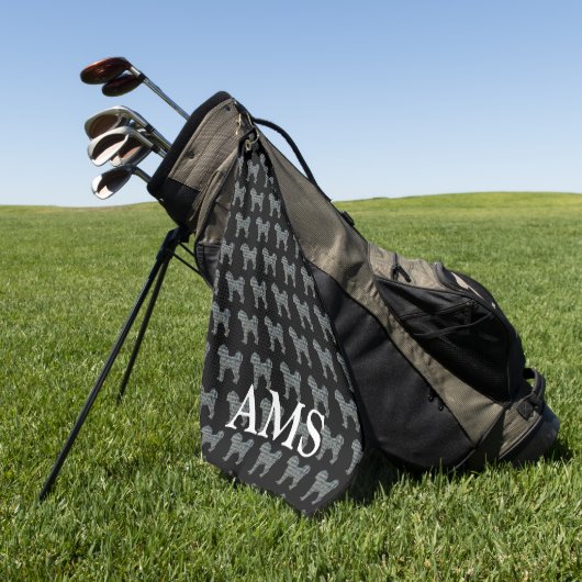 カバプーかわいいドッグシルエットY&Bグリッドブラック ゴルフタオル (グリーン)