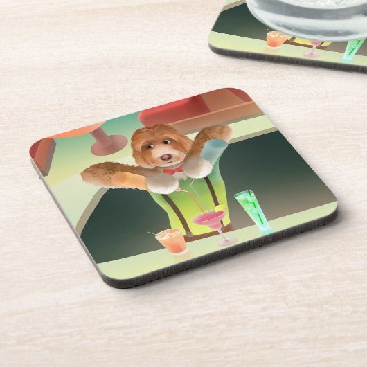 カバプー犬バーテンダーのカクテル準備 コースター (左側)