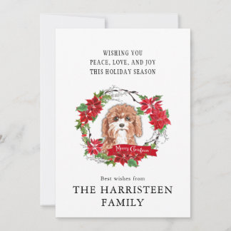 カバポウウォーターカラーポインセチアリースクリスマス シーズンカード