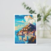 カバラギリシャアートヴィンテージ旅行イラストレーション ポストカード (スタンド正面)