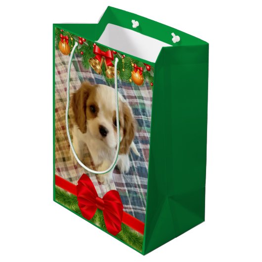 カバリエスパニエル犬パピースホリデイ抱き枕 ミディアムペーパーバッグ (裏面アングル)