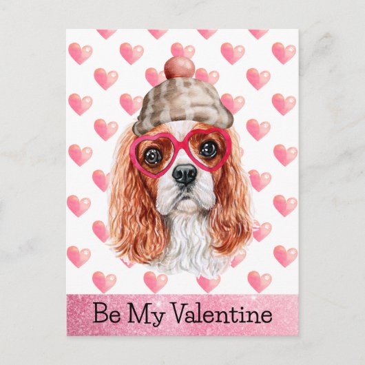 カバリエスパニエル犬ベミーバレンタインドッグバレンタイン シーズンポストカード (正面)