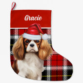 カバリエースリーチャールズホリデープライドパーソナライズされた ラージクリスマスストッキング (正面)