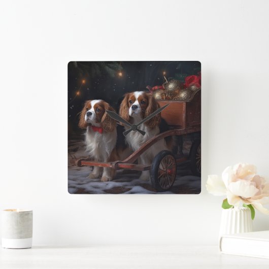 カバリエールキングスノーウィースリークリスマスデコール スクエア壁時計 (ホーム)