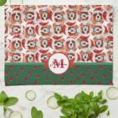 カバリエールキングスパニエル犬モノグラムクリスマスドッグ キッチンタオル (折り畳み)