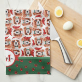 カバリエールキングスパニエル犬モノグラムクリスマスドッグ キッチンタオル (四つ折り)