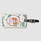 カバリエールキングチャールズクラシック花背景 ラゲッジタグ (正面横)