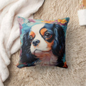 カバリエールキングチャールズスパニエル犬イン花 クッション (ブランケット)