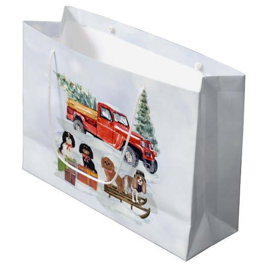 カバリエールキングチャールズスパニエル犬ウィンタートラック ラージペーパーバッグ (正面アングル)