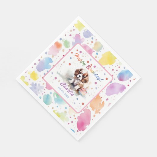 カバリエールキングチャールズスパニエル犬ウォーターカラーナプキンス スタンダードランチョンナプキン (角)