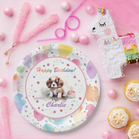 カバリエールキングチャールズスパニエル犬ウォーターカラープレート ペーパープレート (パーティー)